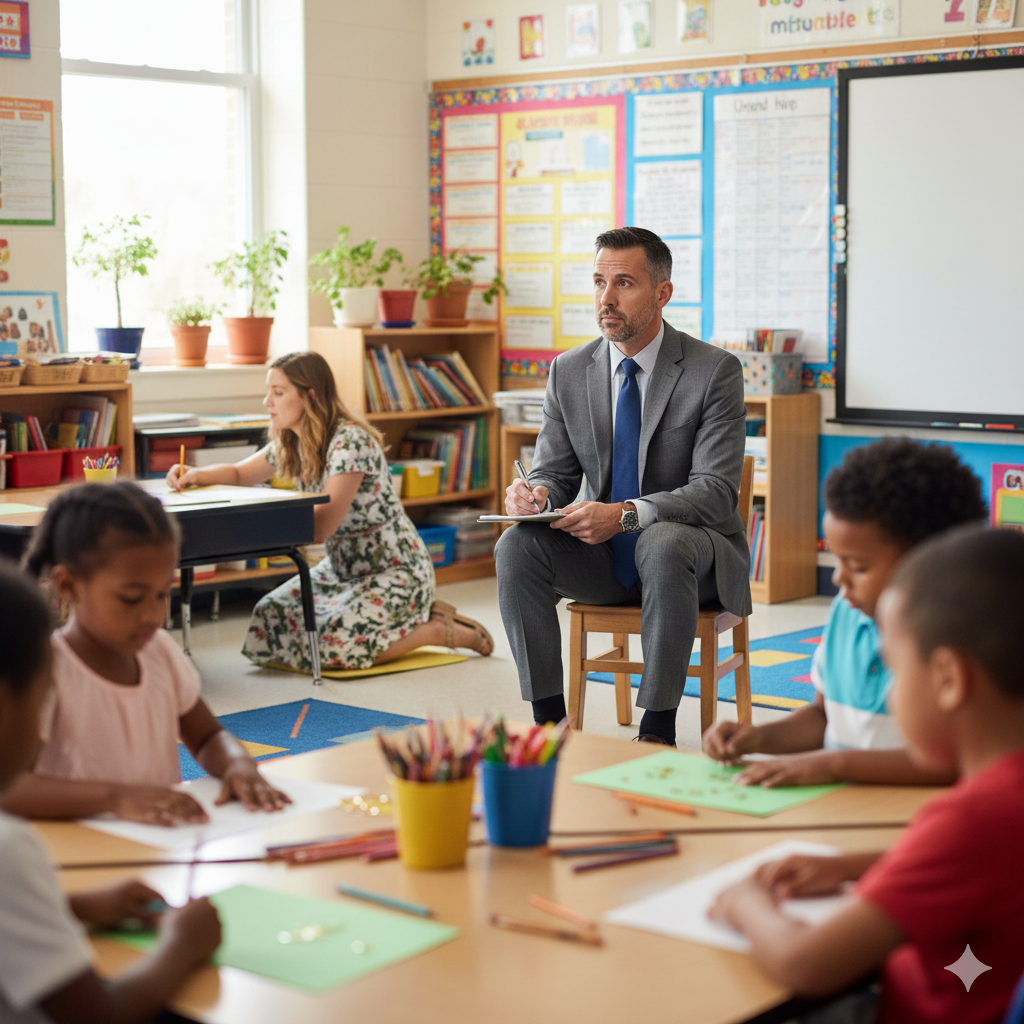 Principal observing an elementary classroom